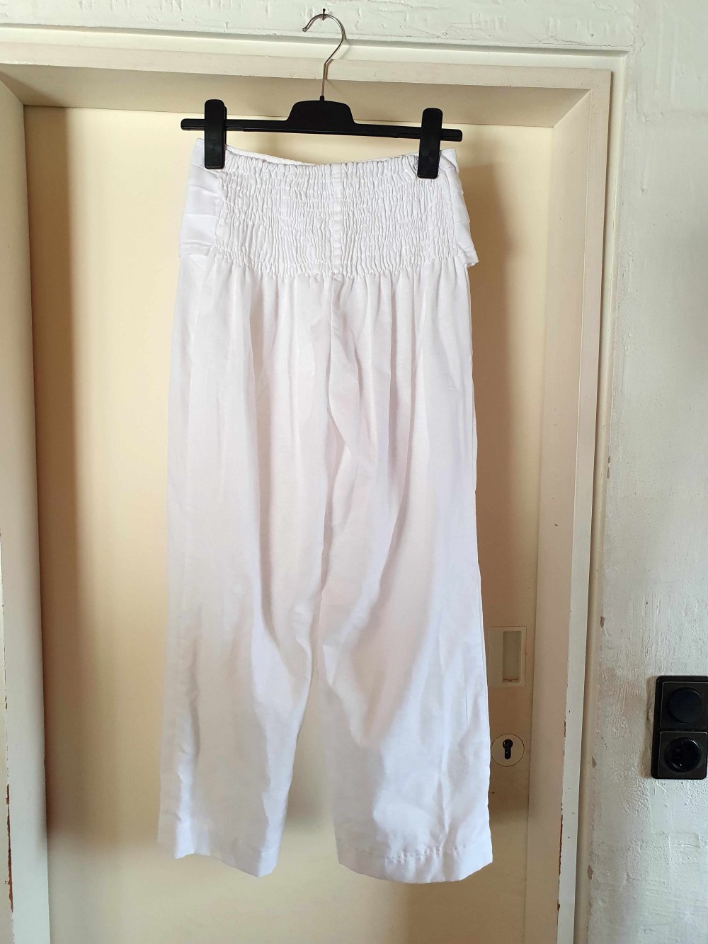 Haremshose weiß weit Pluderhose Stretch Baumwolle Leinen Unisize Hippie Goa M L 38 40