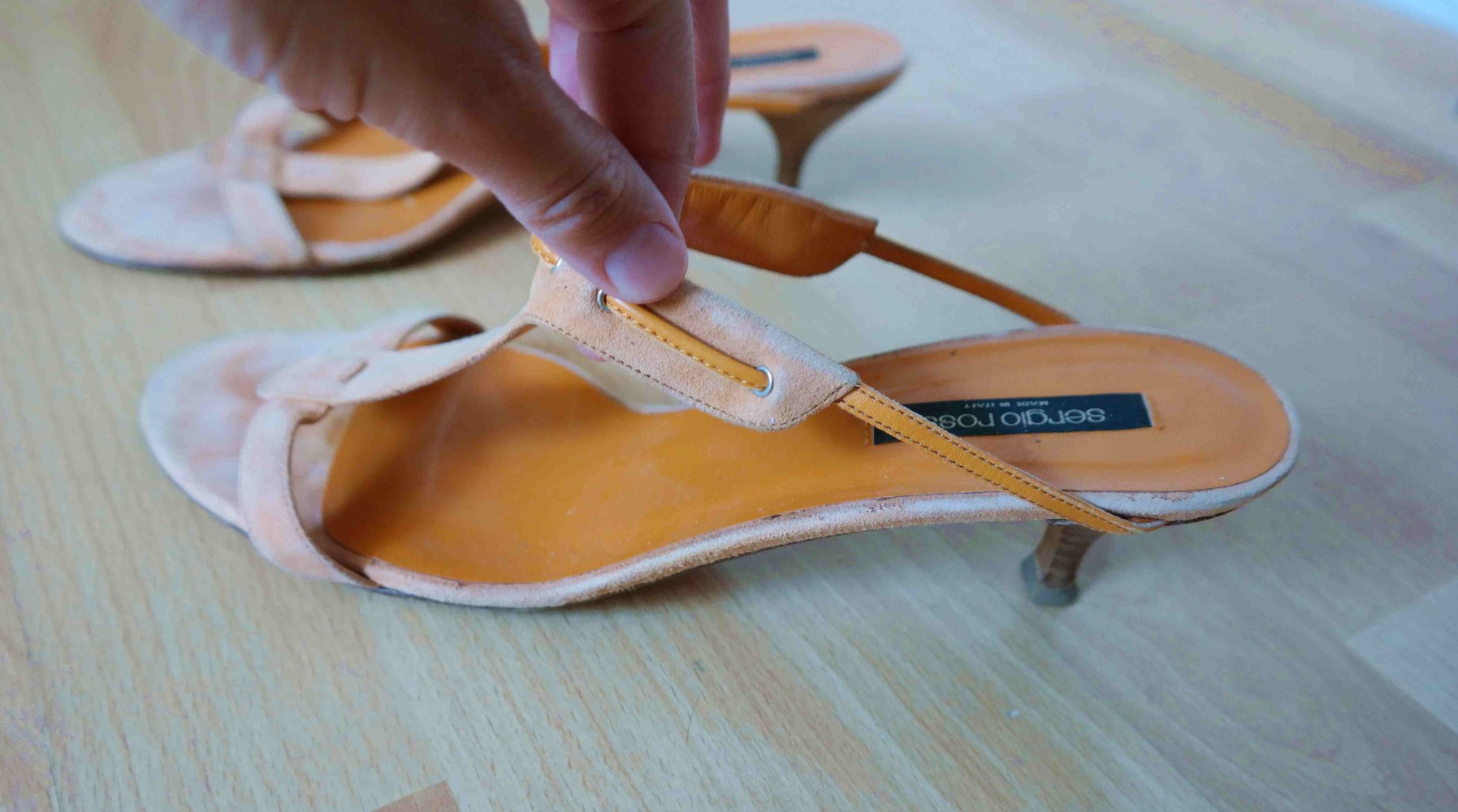 Sergio Rossi Echtleder Leder Sandalen Highheels High Heels orange Wildleder 40 40,5