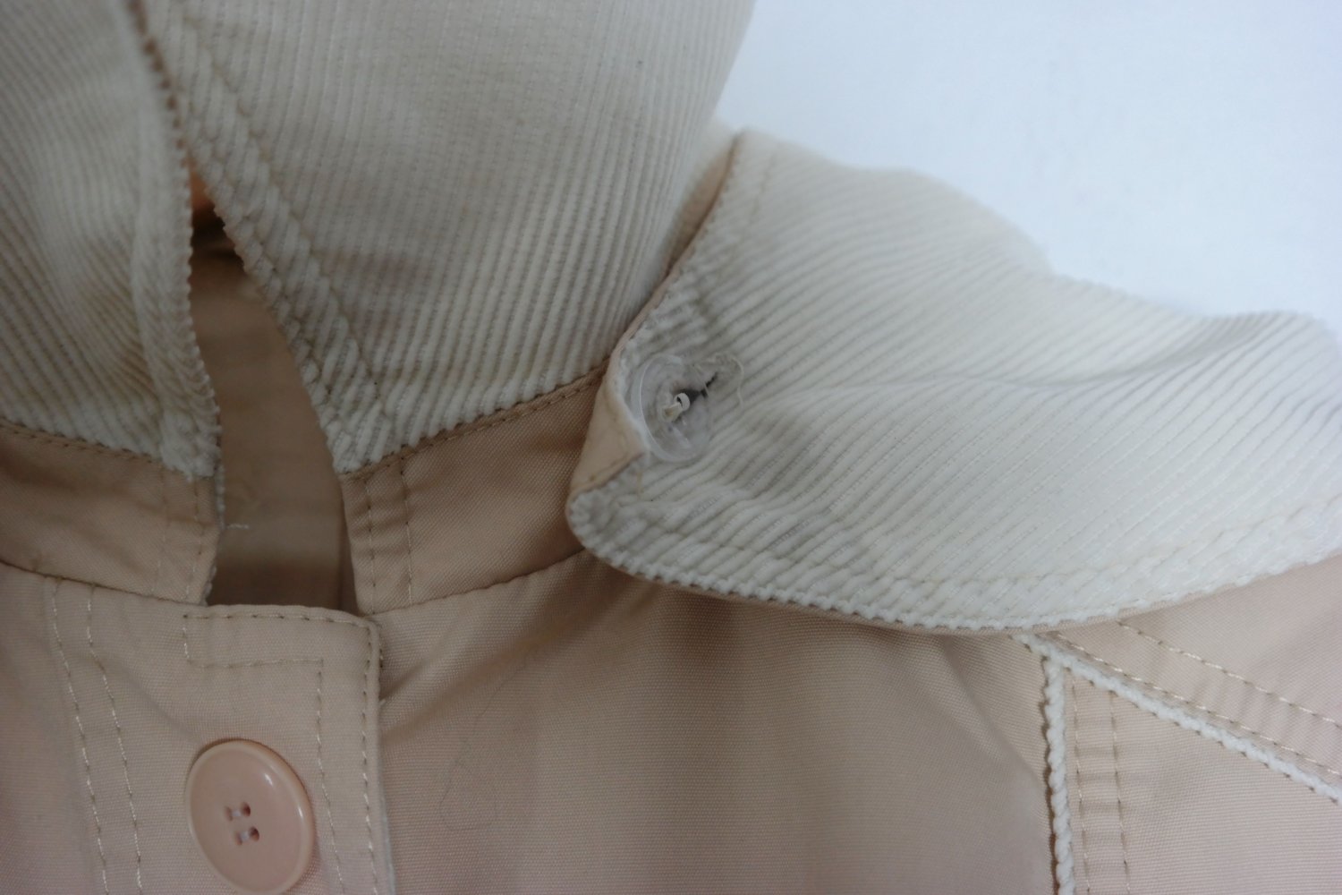 Vintage Mantel Trenchcoat Kapuze Kapuzenmantel Herbstmantel M L 38 40 Cord beige weiß