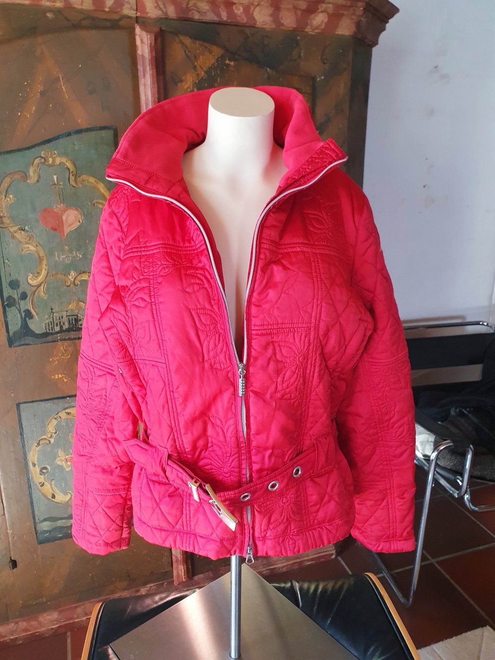 Sportalm Skijacke Winterjacke Steppjacke rot Blumen 38 M hoher Kragen 