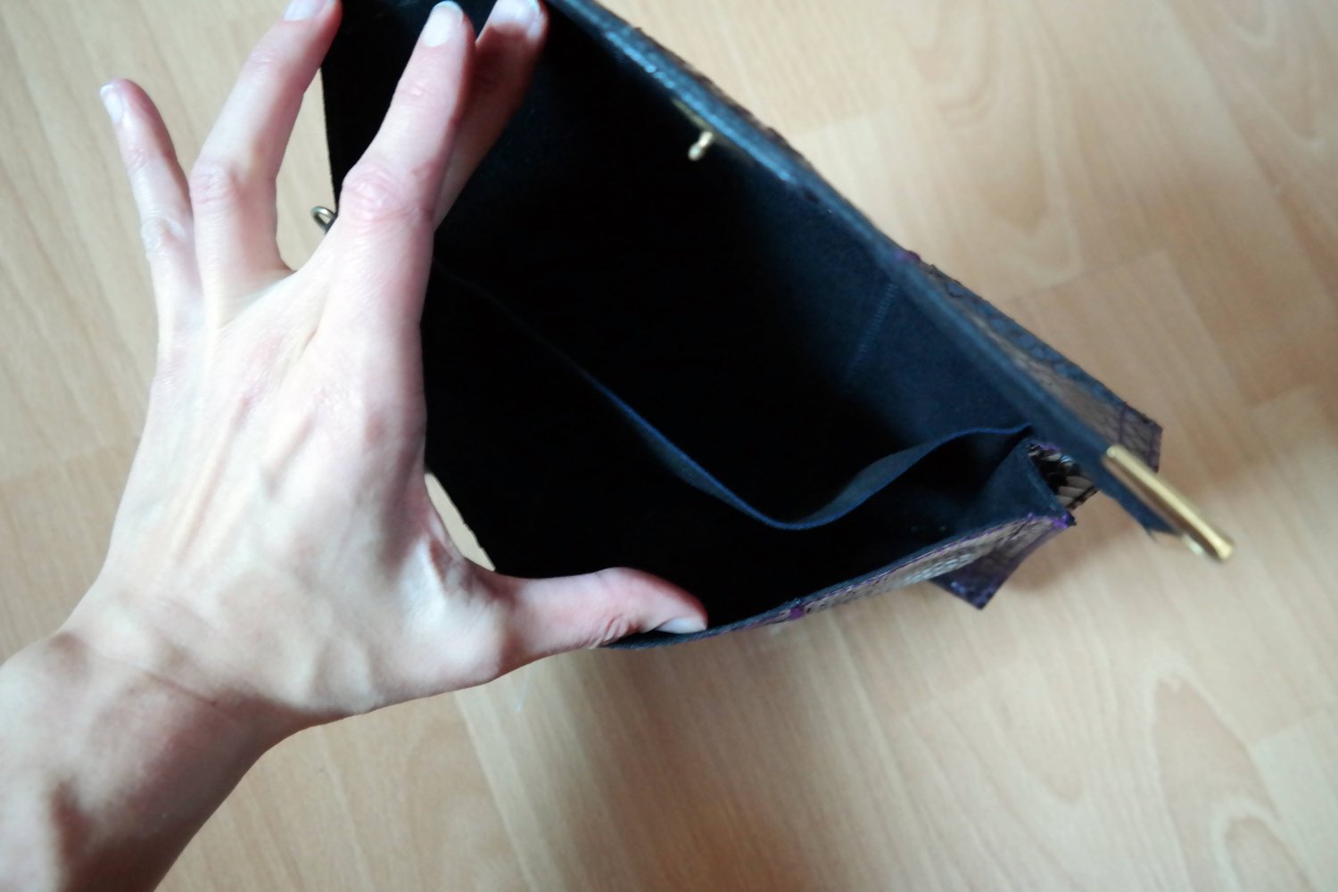 Vintage Clutch Leder Echtleder Gold Goldkette braun Lila