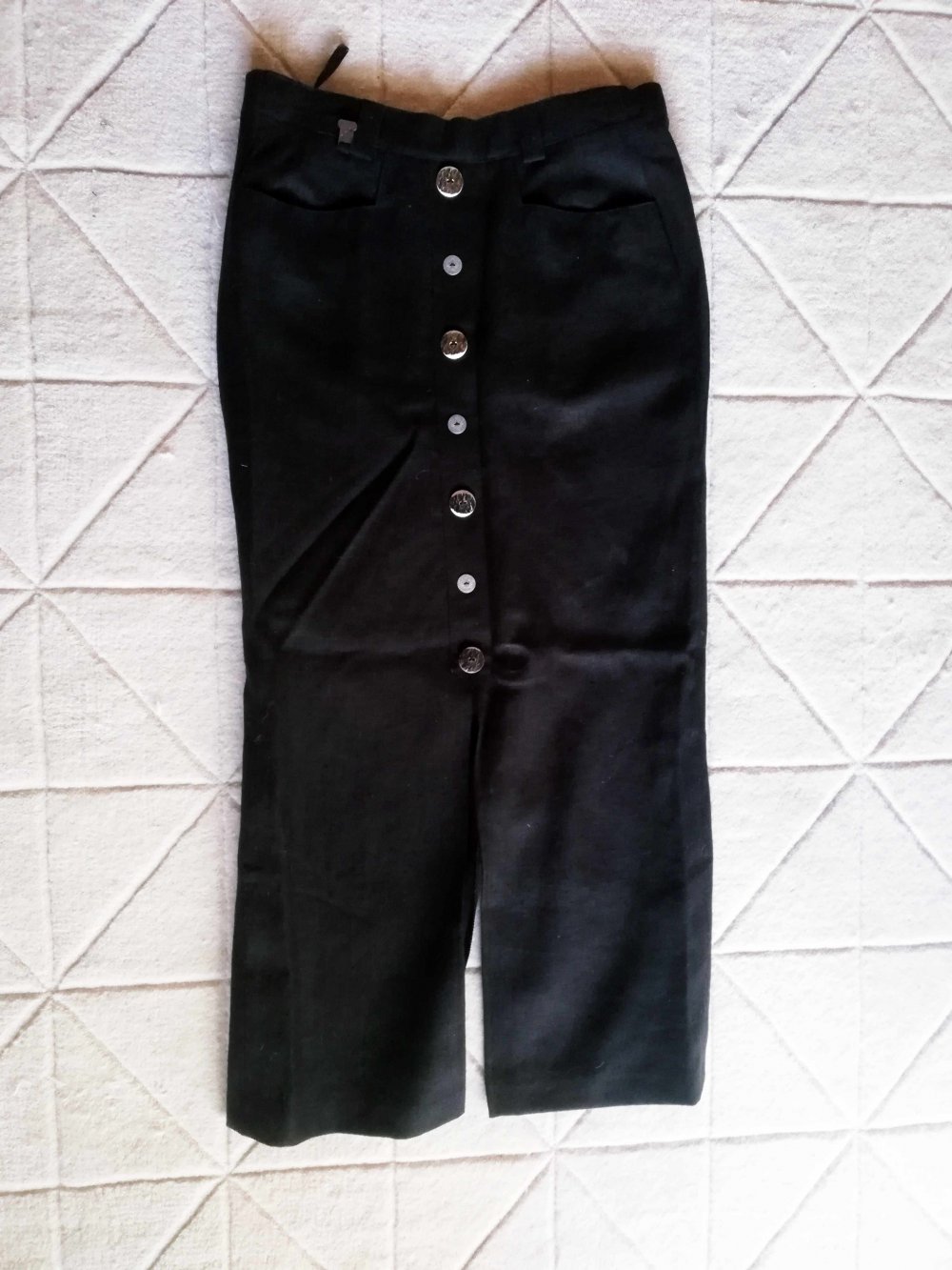 Leinenrock schwarz 100 % Leinen Knopfleiste Knöpfe Taschen Steinbock 36 S