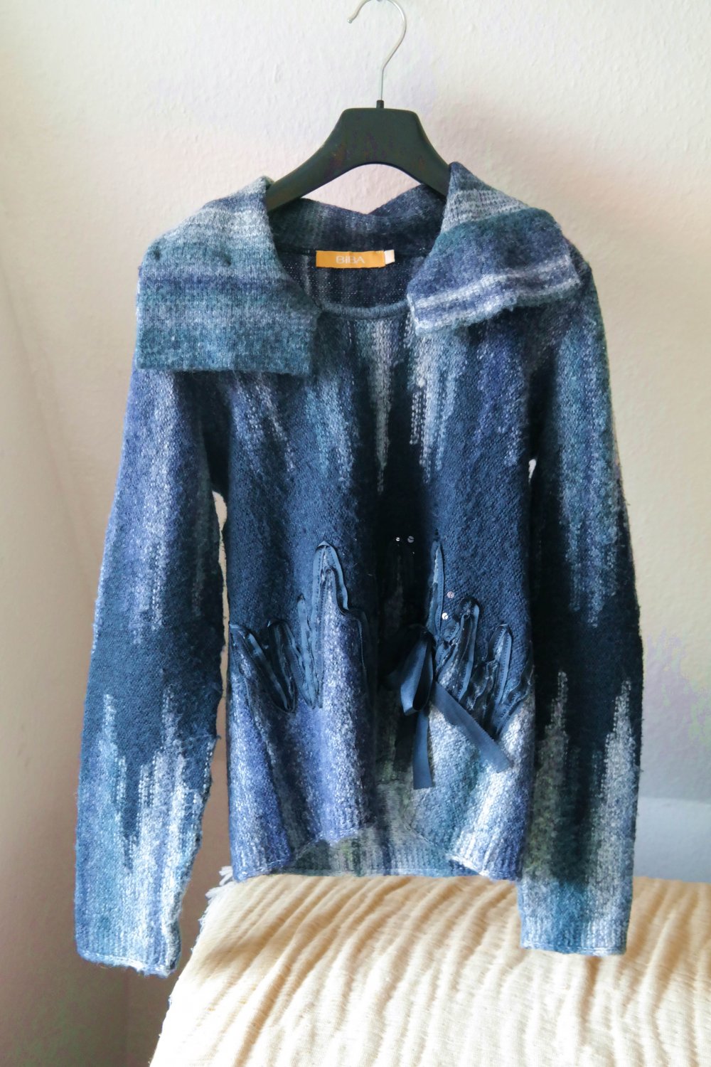 BIBA Strickpullover Blautöne Kragen hellblau dunkelblau Winterpullover S 36 
