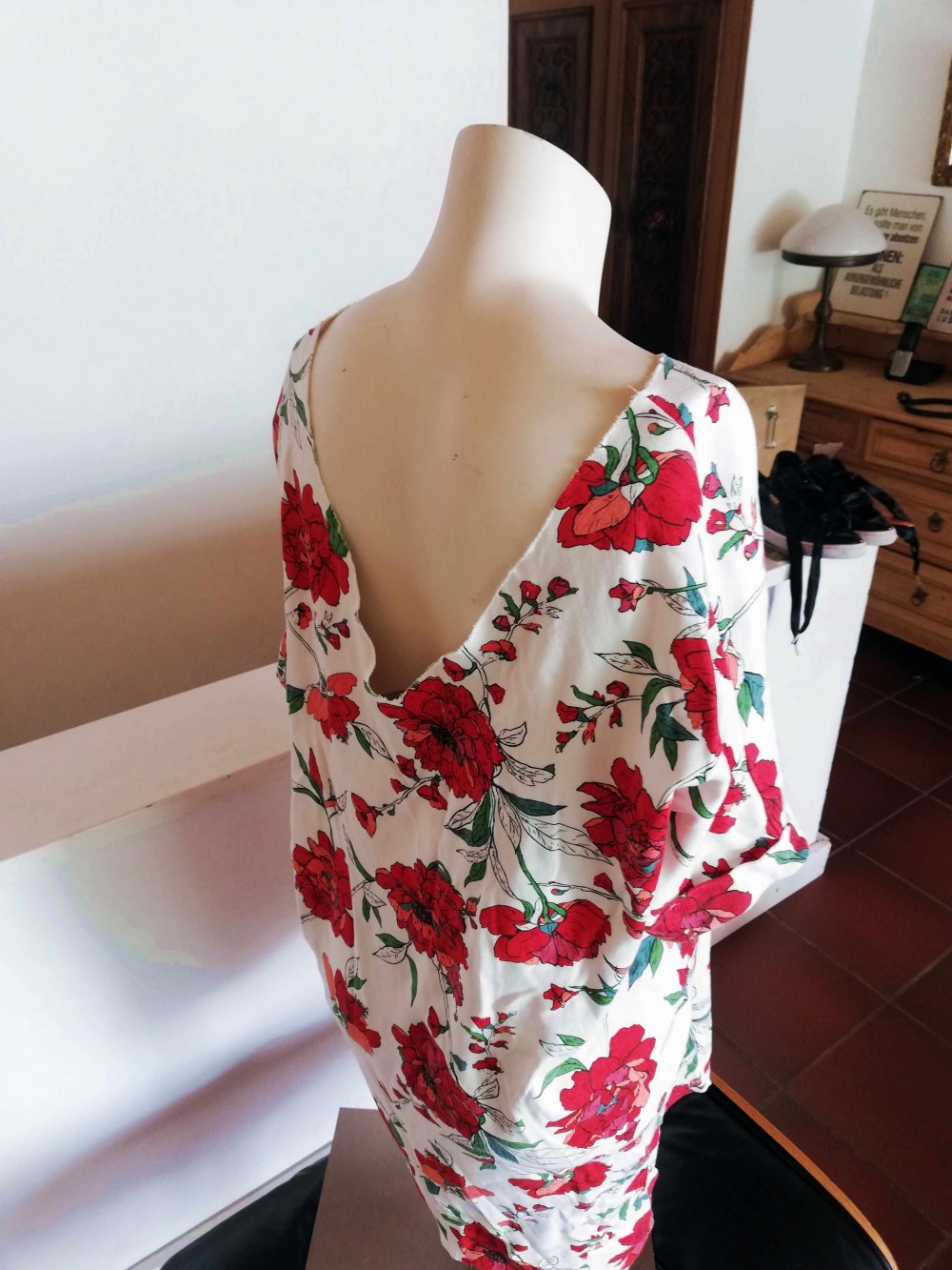 Sommerkleis Minikleid Tunika weiß bunt geblümt Blumen Amisu XL 42