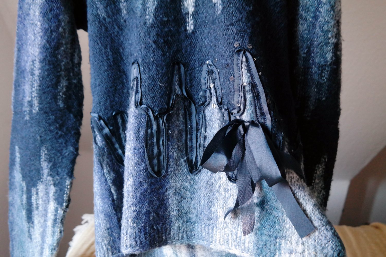 BIBA Strickpullover Blautöne Kragen hellblau dunkelblau Winterpullover S 36 