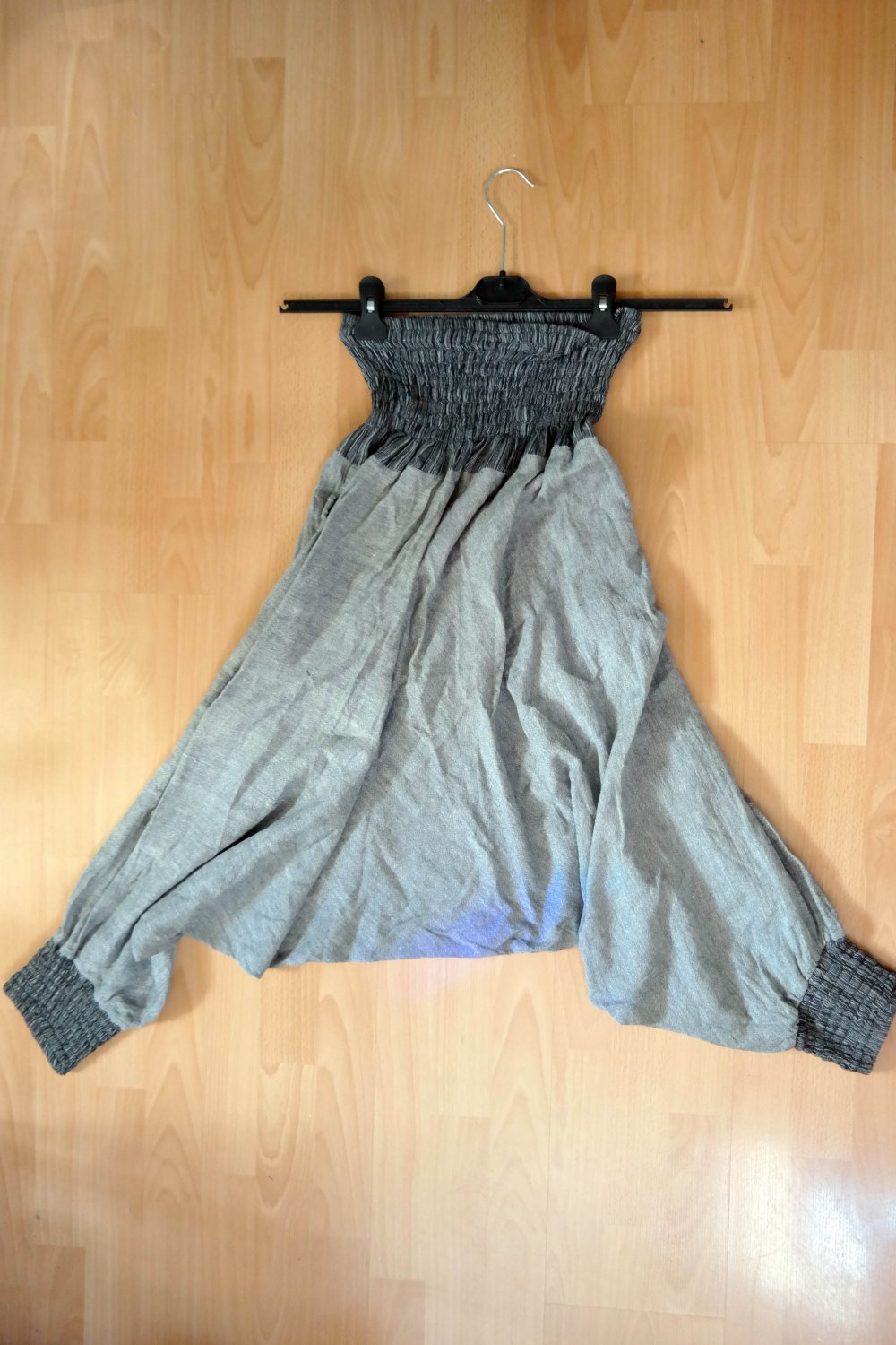 Haremshose Hippie Gummibund wide leg Sarouel grau Bündchen Sommerhose Indien Taschen Unisize Unisex