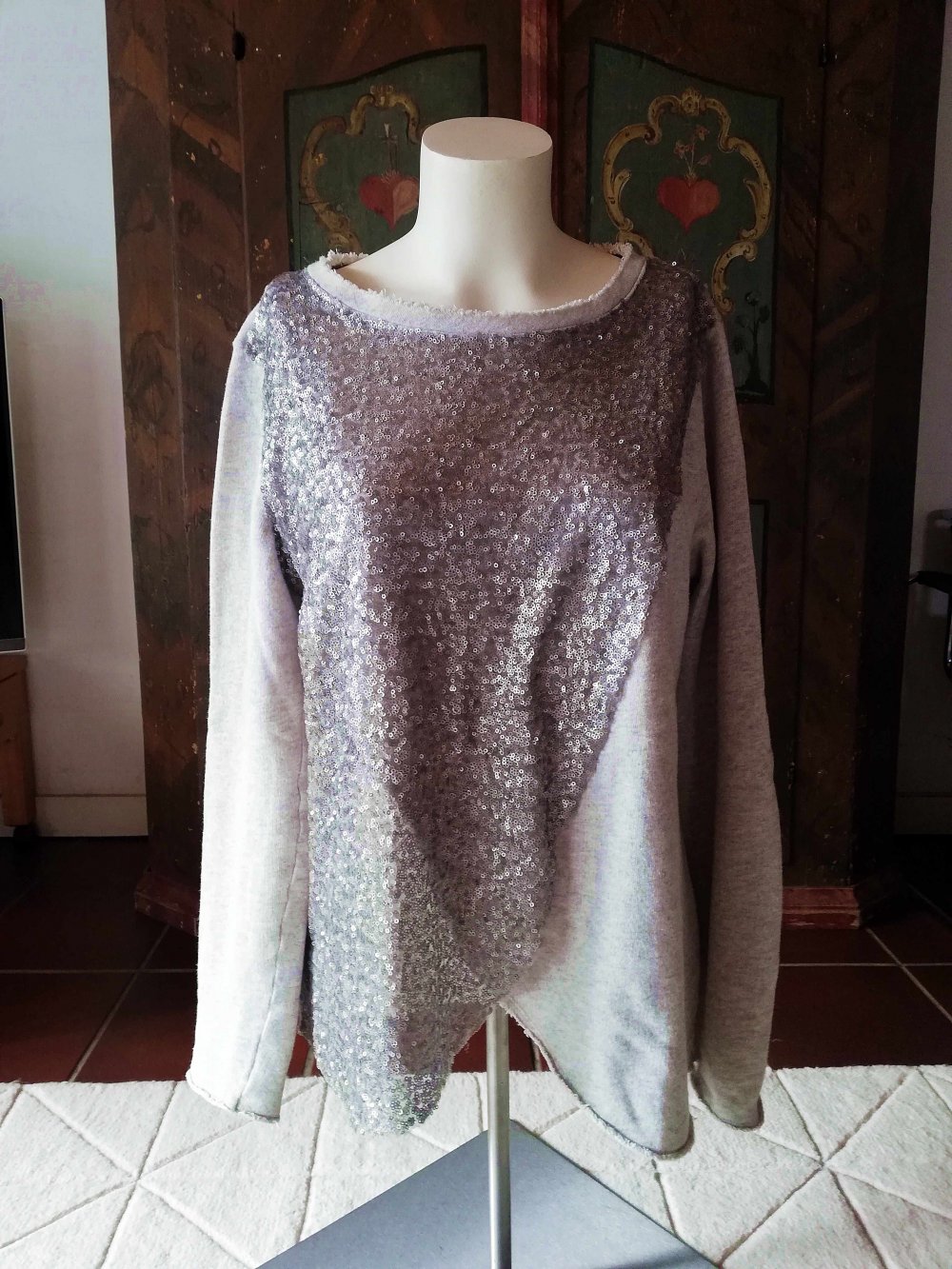 United Colors of Benetton Pullover Sweatshirt grau glitzer Pailletten Weihnachten M 38