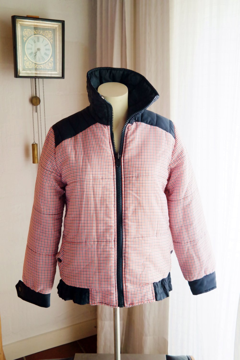 Vintage 70er Jahre Skijacke Winterjacke kariert No Retro Seventies Pufferjacke bunt XS S 34 36