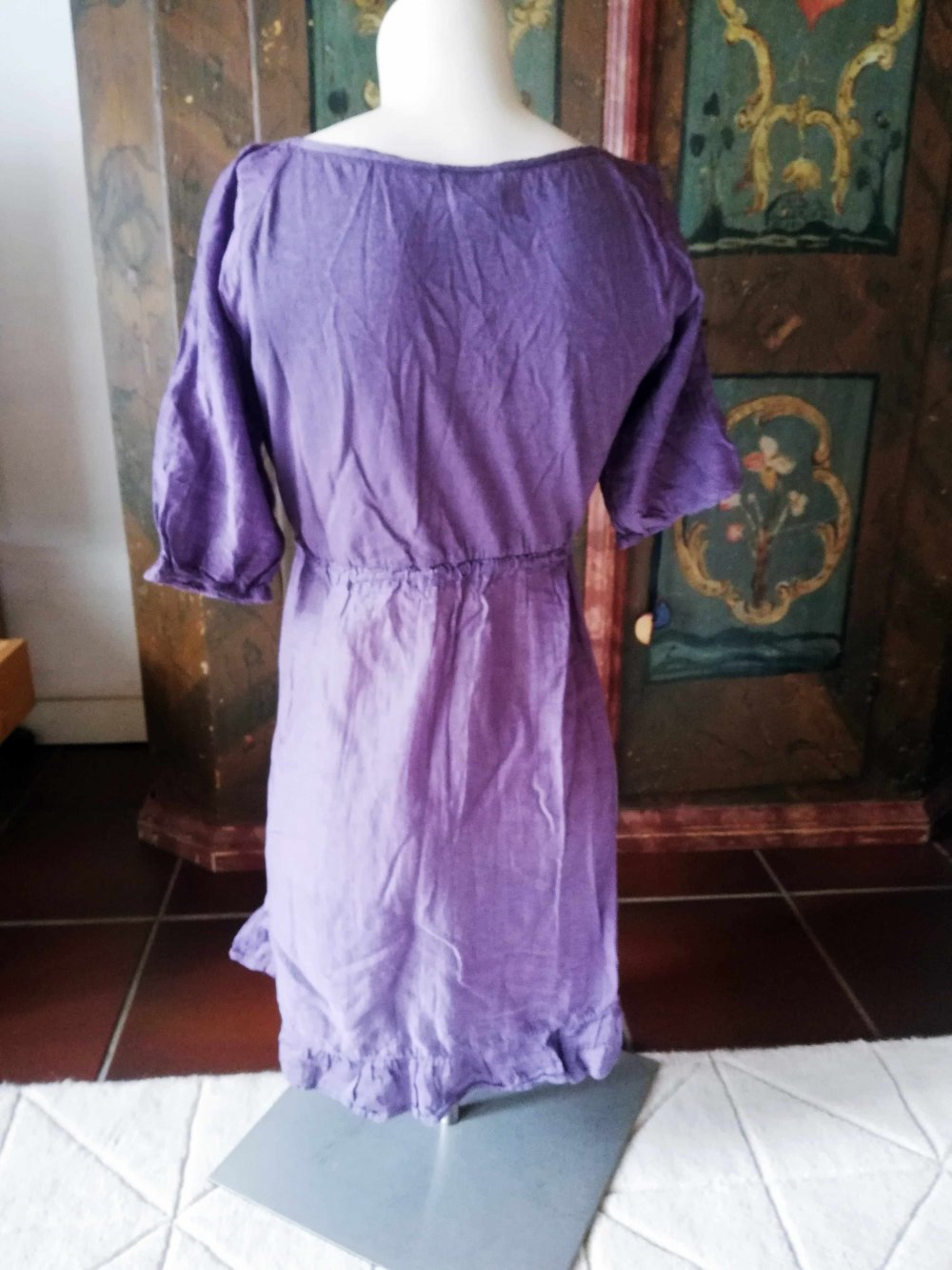 Street One Kleid Tunika Seide lila flieder 36 S Taschen Sommerkleid Hippie 