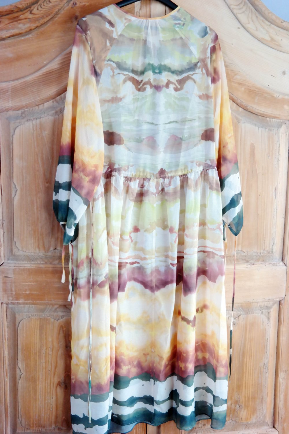 H&M Kleid Maxikleid L / 40 bunt Farbenfroh Schlüssellochaussschnitt Langarm Hippie oversized XL 42