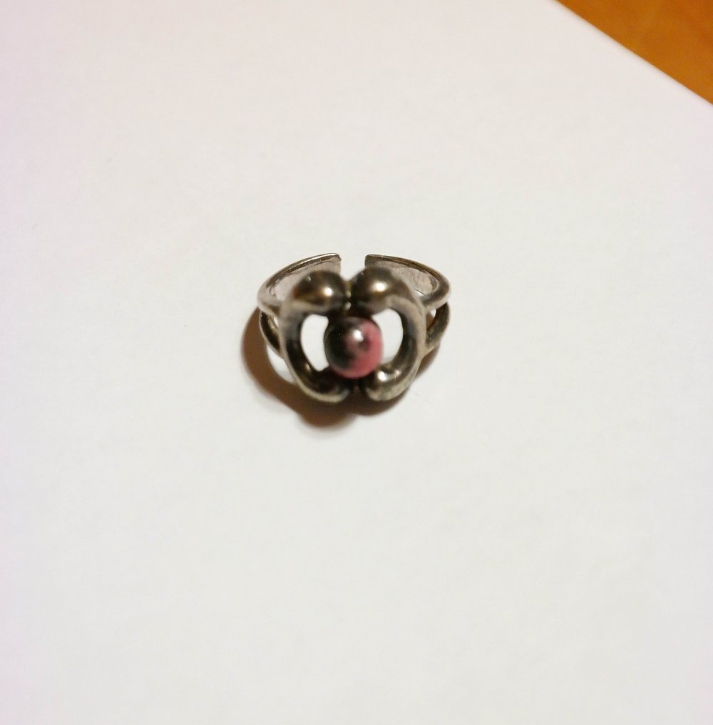 Vintage Modernist Ring Halbedelstein Rhodochrosit rosa silber Echtsilber 830 verstellbar skandinavien