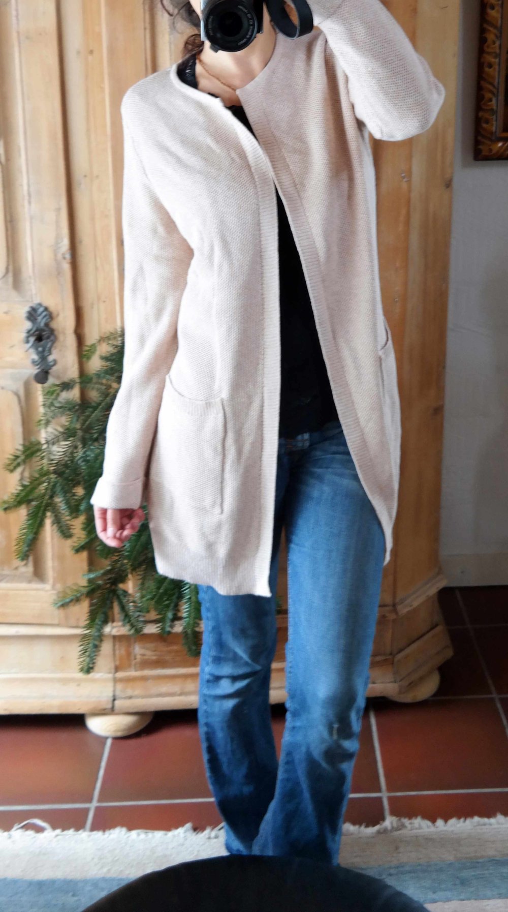 Longcardigan Strickjacke Cardigan lang Taschen beige sand M oversized L 38 40