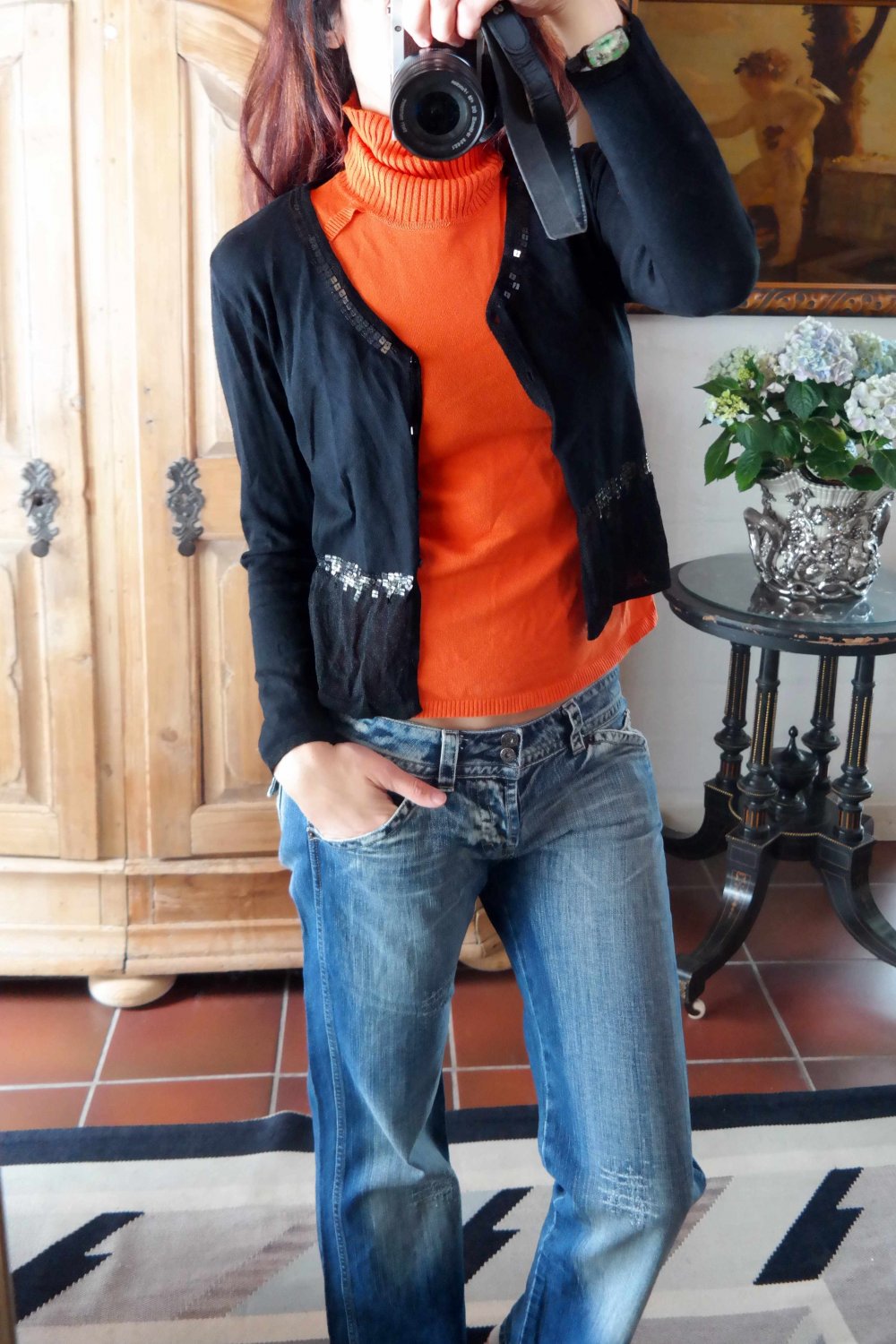 BIBA Strickjacke Cardigan schwarz Pailletten zart edel 90er 00er Y2K S 36