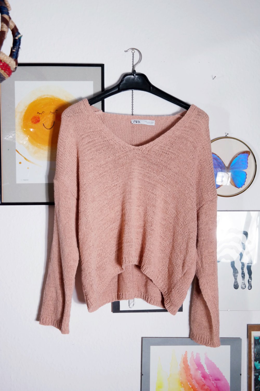 Zara Pullover Boucle rose oversized kastig boxy cropped M 38