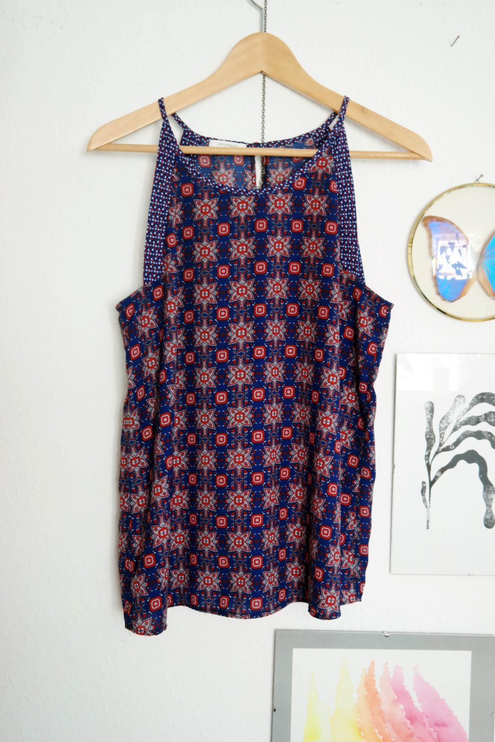 Ethno Top Promod bunt Folklore Highneck Schlüssellochausschnitt 40 L Trägertop