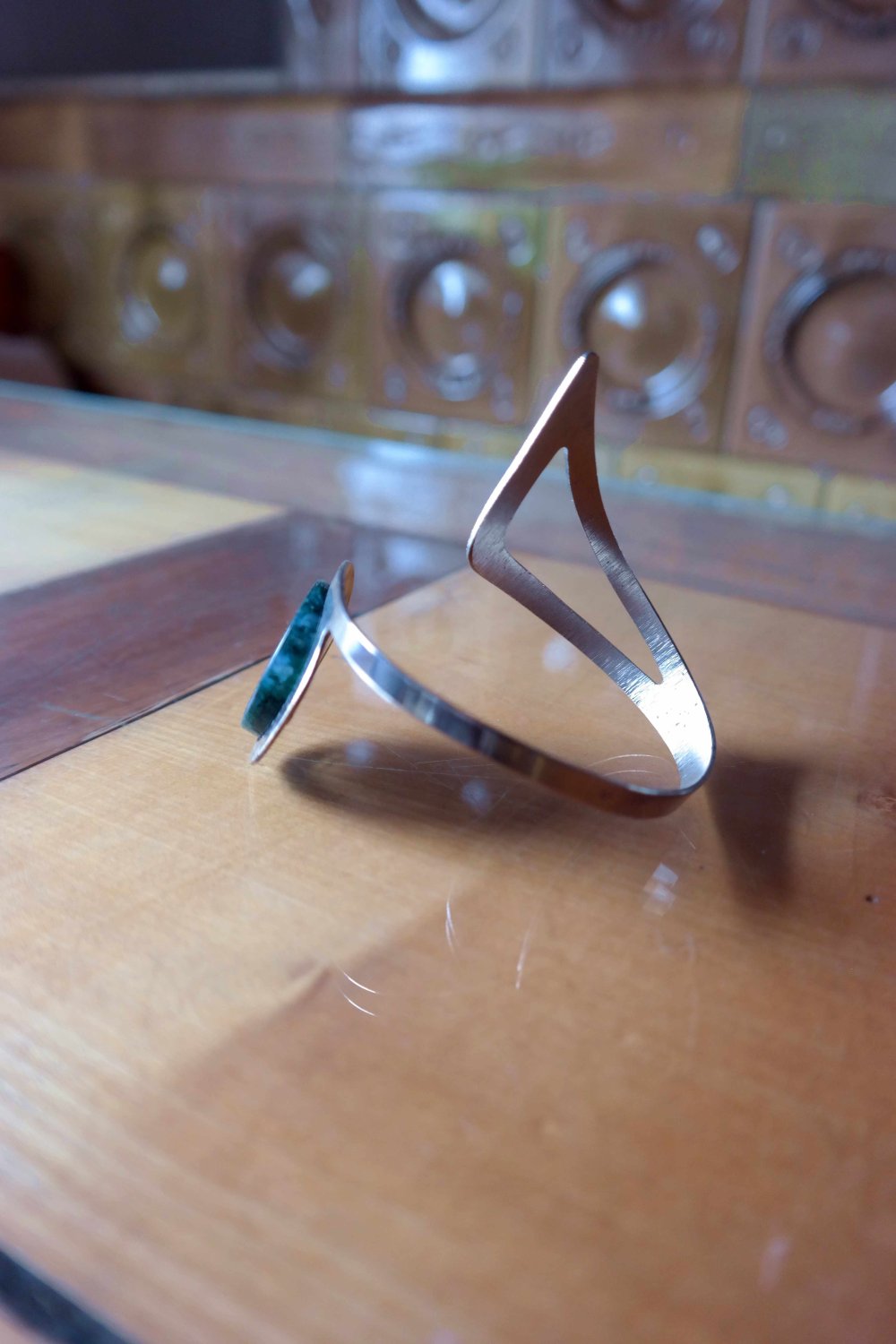 Oberarm Armreif Reif Hippie Ethno Stein Halbedelstein Moosachat silbern 