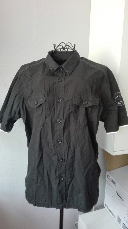  Angelo Litrico Kurzarm Hemd schwarz Print L 