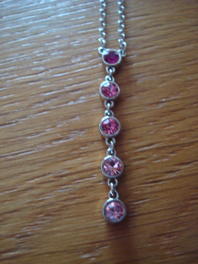 Schmuckset Kette Ohrringe Armband / Fusskettchen mit rosa Glassteinen