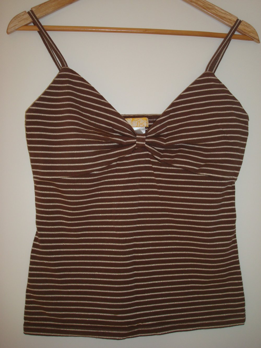 süßes braunes Top, Shirt mit Spaghettiträgern und Goldlurex