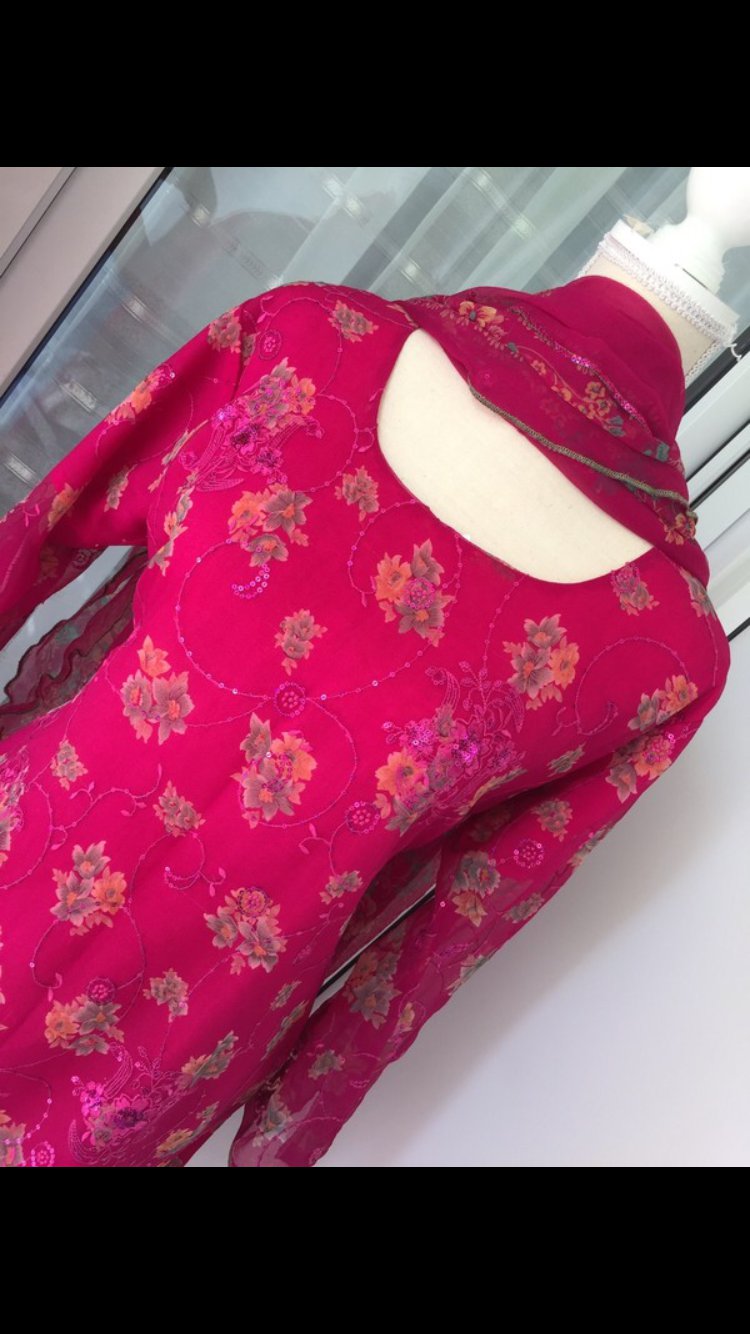 Shalwar kameez Pink mit Pailletten 3-Set traditionell 