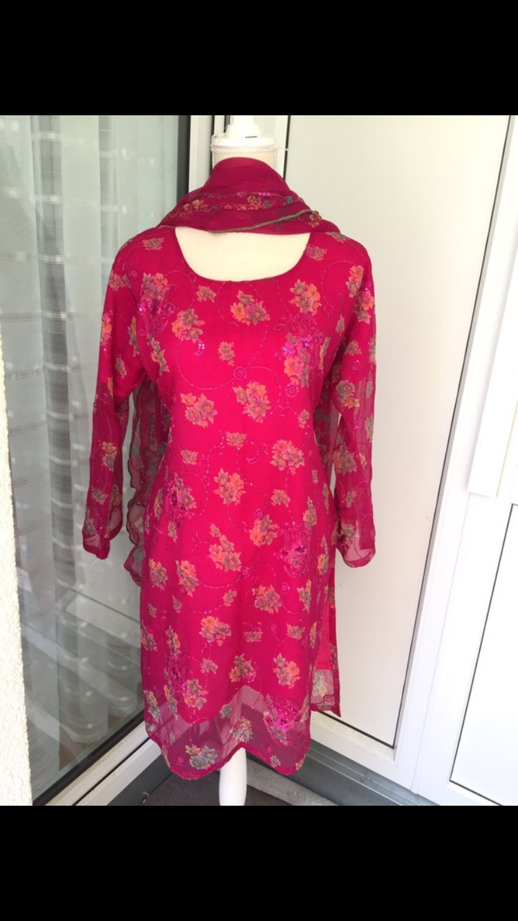 Shalwar kameez Pink mit Pailletten 3-Set traditionell 