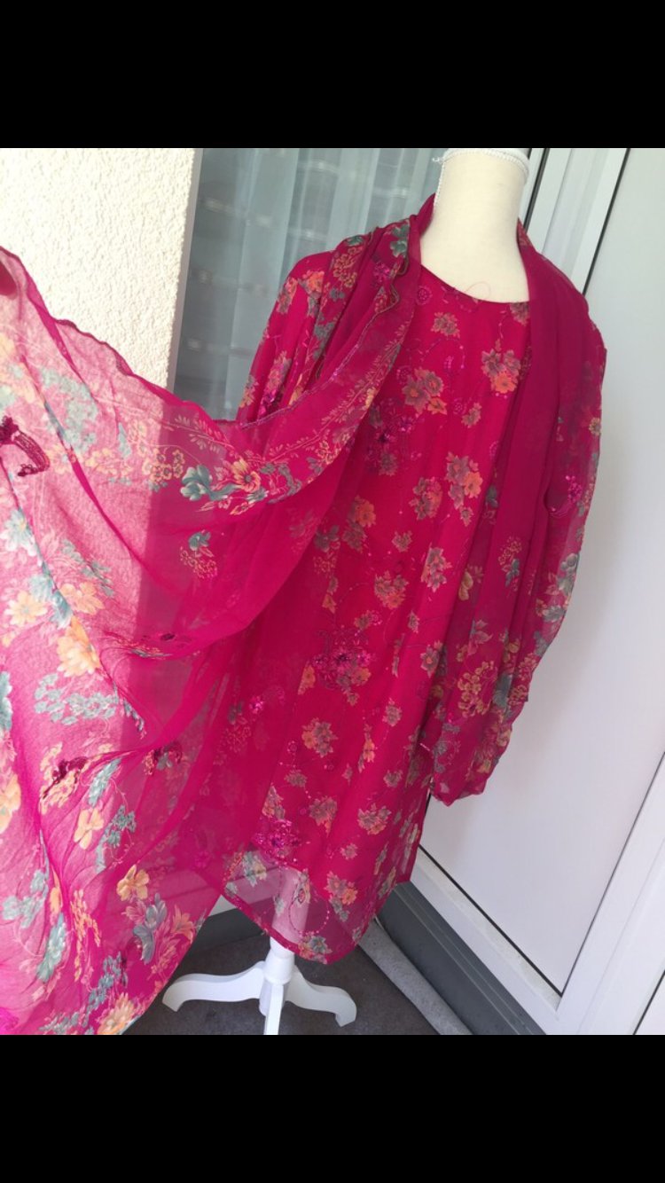 Shalwar kameez Pink mit Pailletten 3-Set traditionell 