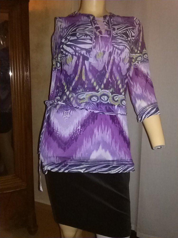 Longbluse von passport- Gr.34- lila Töne/blau