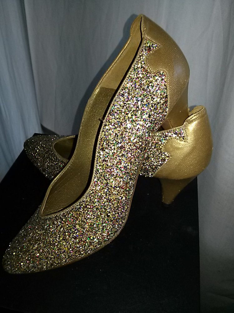 Damen-Abendschuh von SUPERBE- -Gr.38 - Leder gold mit Glitzerapplikationen-neu