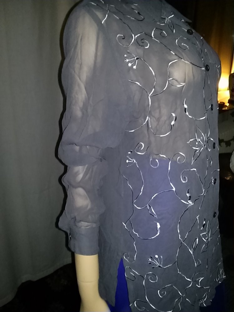 Jürgen Michaelsen Bluse-in grau/durchsichtig mit Stickerei -Gr.36/38