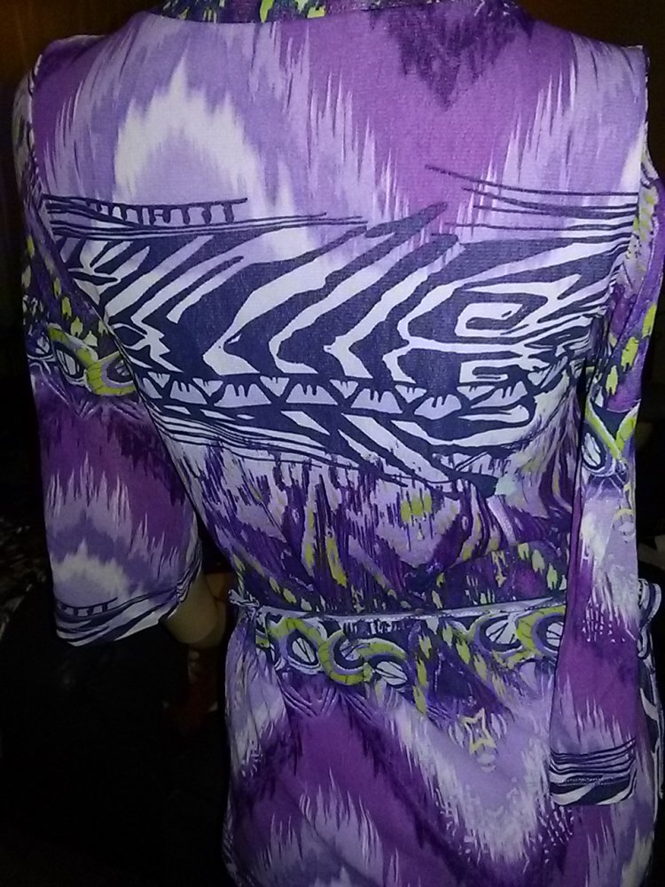 Longbluse von passport- Gr.34- lila Töne/blau