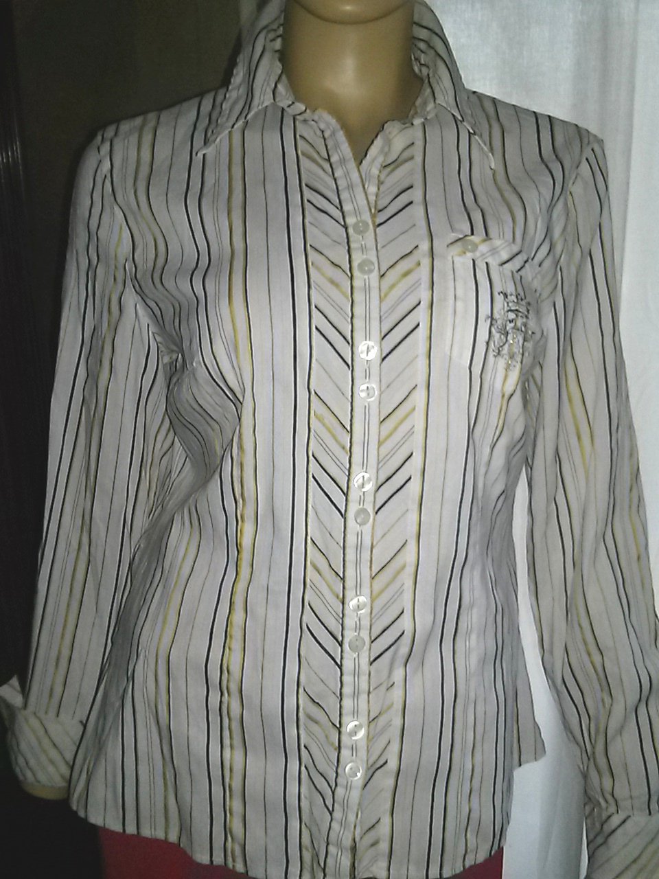 Damenbluse von Bianca- Gr.40 weiss mit schwarzen und goldenen Streifen