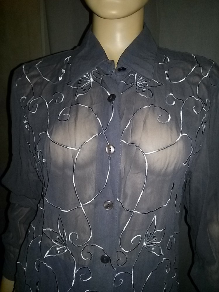 Jürgen Michaelsen Bluse-in grau/durchsichtig mit Stickerei -Gr.36/38
