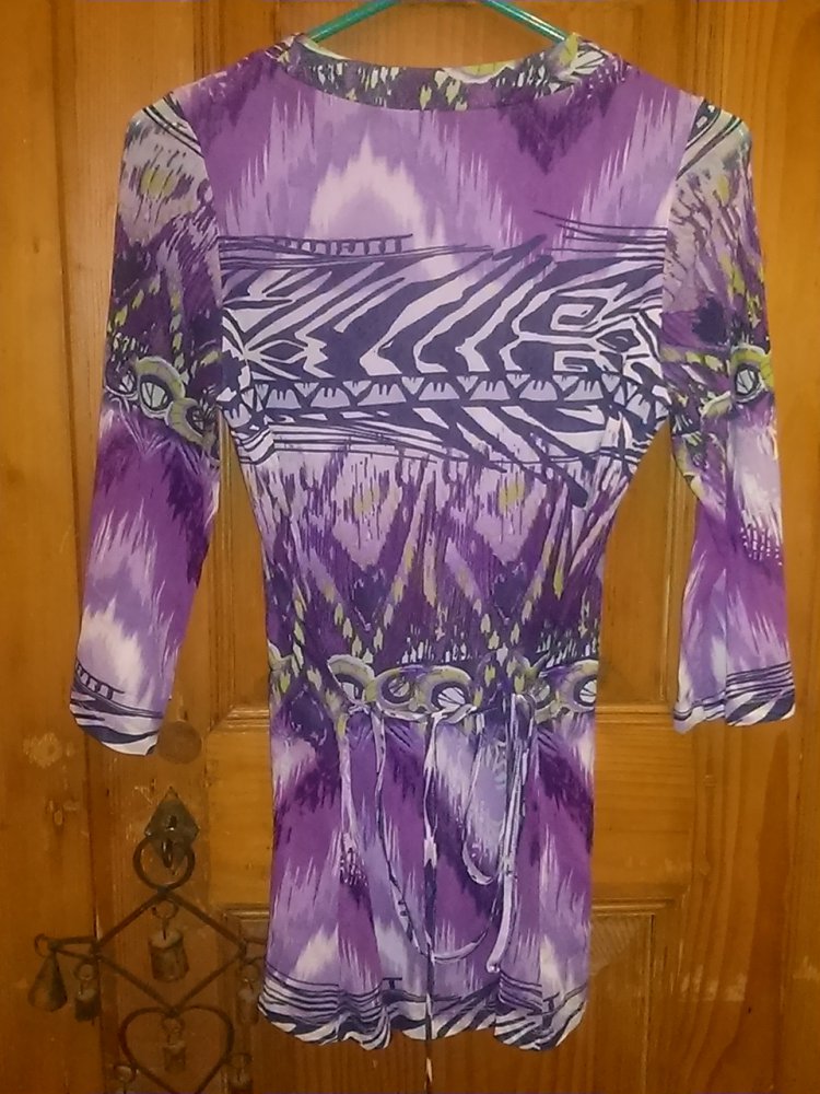 Longbluse von passport- Gr.34- lila Töne/blau