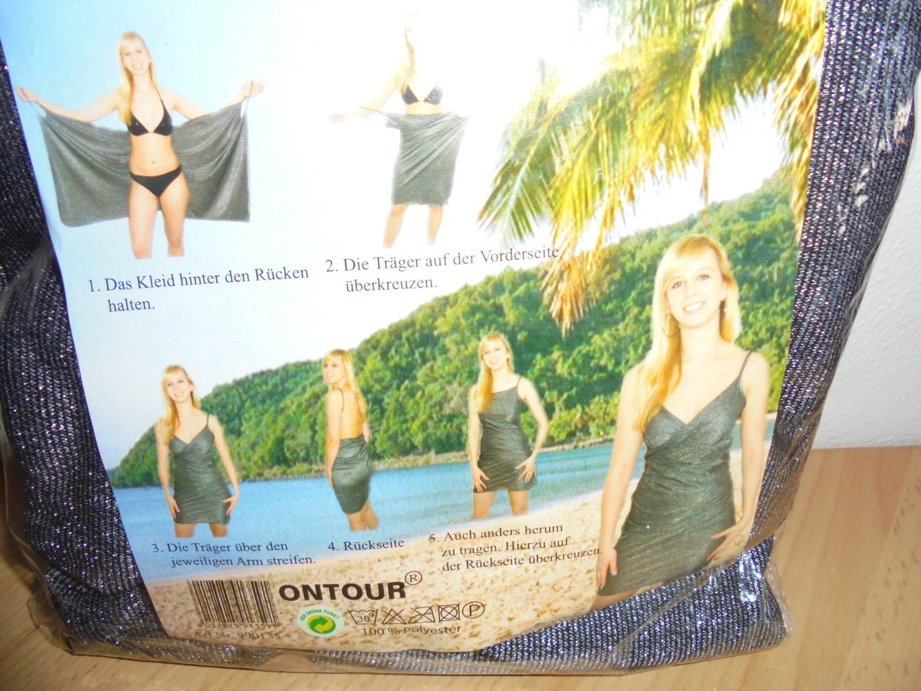 NEU: Damen Strandkleid - Wickelkleid schwarz/silber Einheitsgröße