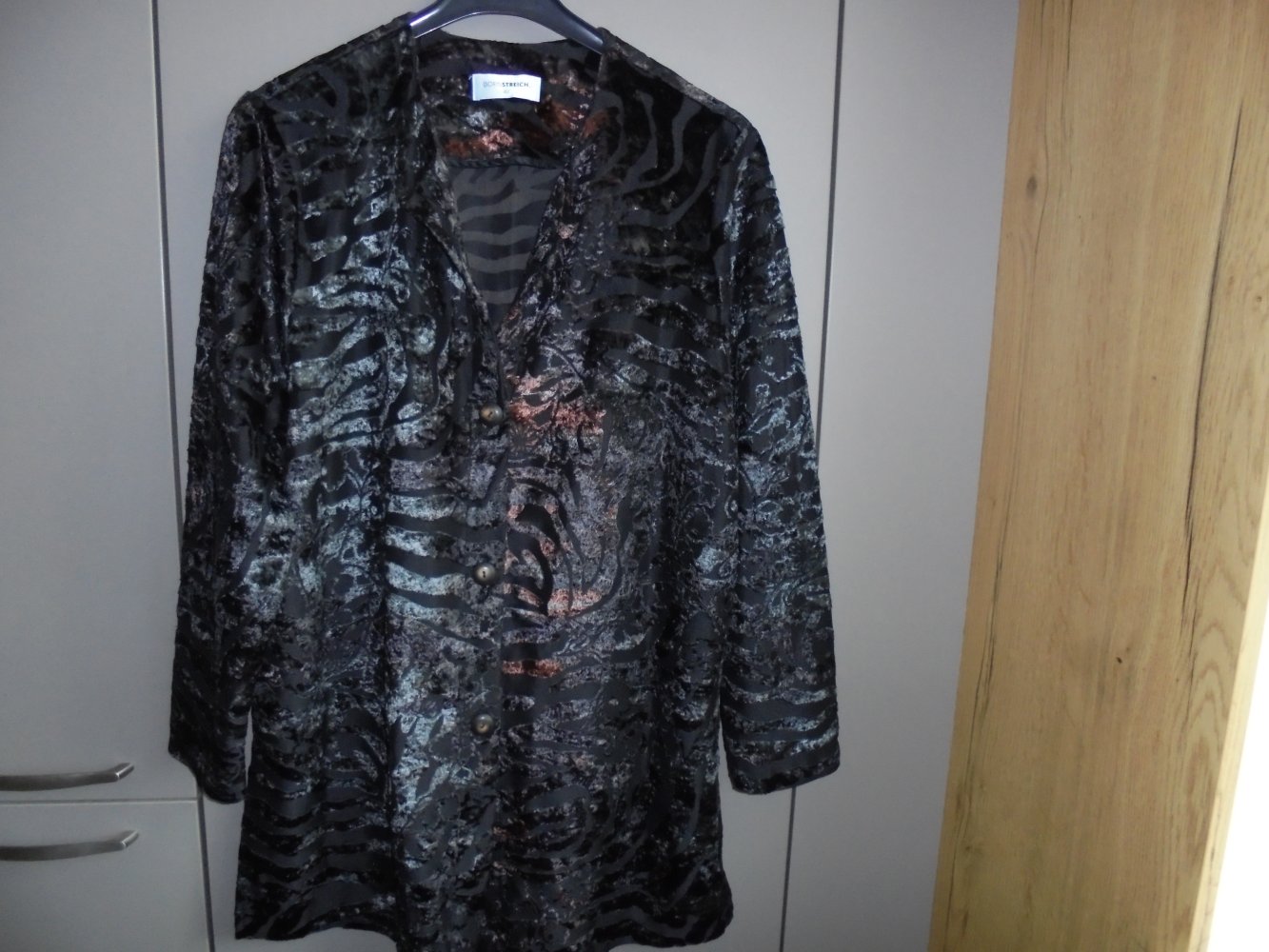 NEU: Damen Longjacke schwarz-braun gemustert Gr. 42-44 v. Doris Streich