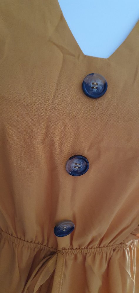 Shein Kleid neu senf gelb Knöpfe Volants Rüschen Sommerkleid Gr. M 38