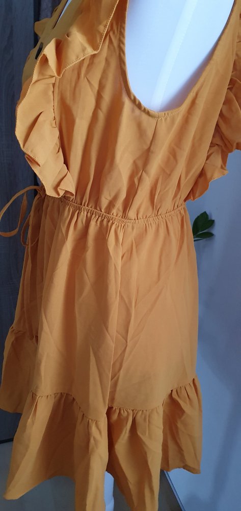 Shein Kleid neu senf gelb Knöpfe Volants Rüschen Sommerkleid Gr. M 38