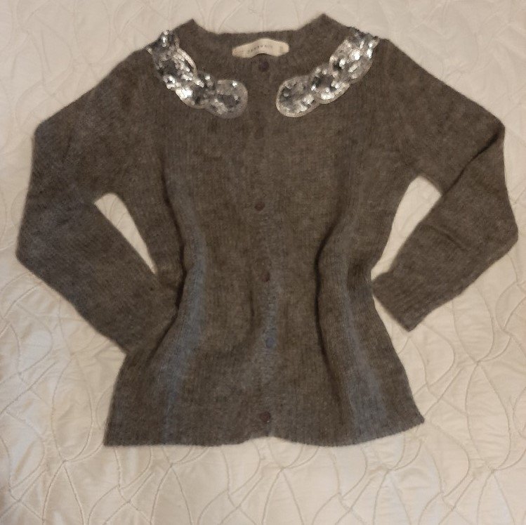 NEUE !!! EXKLUSIVE ALPAKA WOLL JACKE VON ZARA IN GRAU SILBER BESTICKT GR.: S = SCHMALE 36, VP CA.: 119,00 EURO