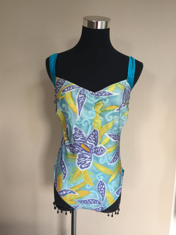 Valessa Badeanzug Gr.40 mit tiefem Rückendekolte hellblau / türkis