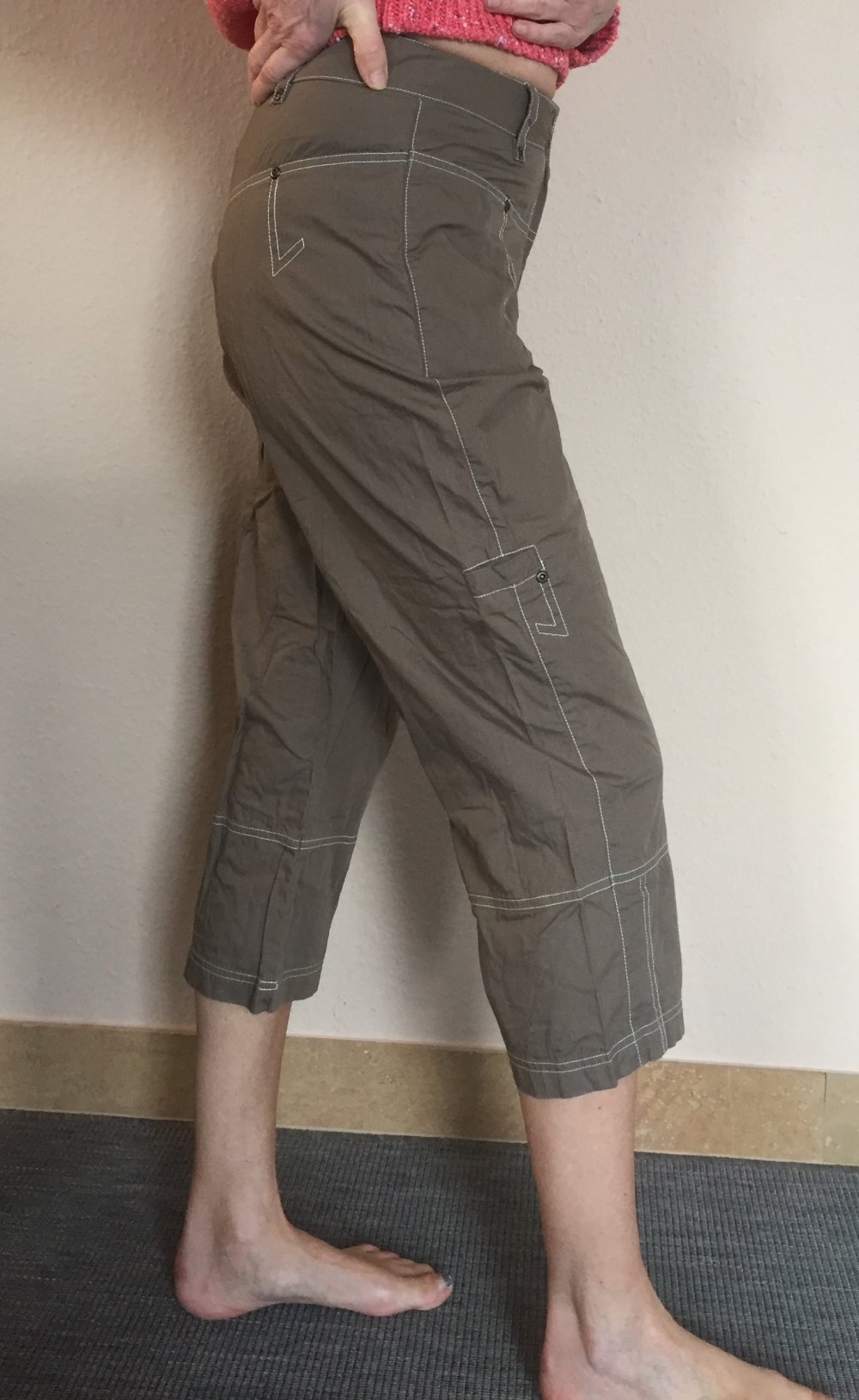 Authentic Clothing Company High Waist Capri Culotte Gr.36 Khaki Baumwolle, mit weißen Nähten