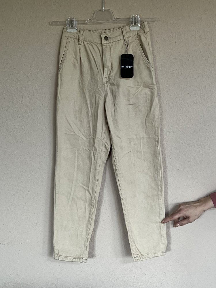 Ambar High Waist Stoff Hose Gr.S am Rücken gerafft Cremefarben