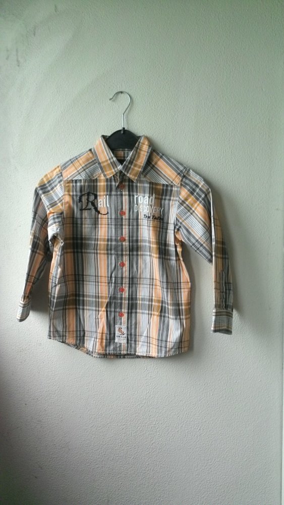 Hemd von Tom Tailor, grau/orange/weiß kariert, Größe 116/122