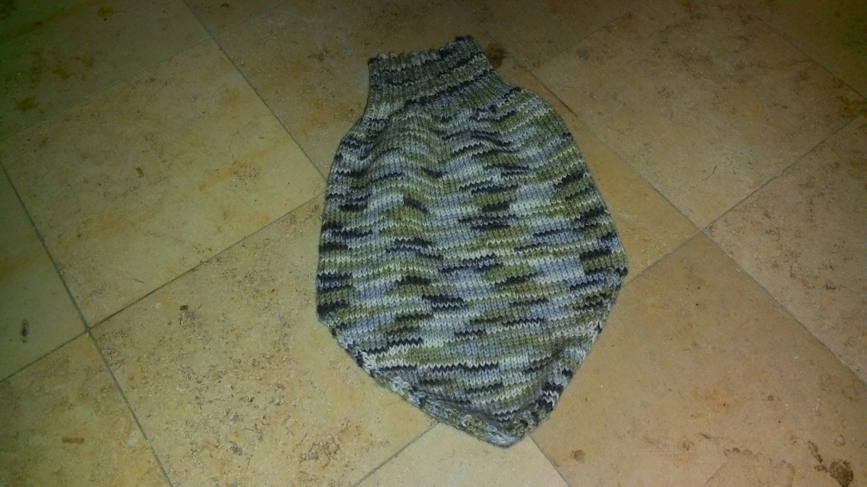 Pucksack gestrickt, Handarbeit, blau/weiß neu