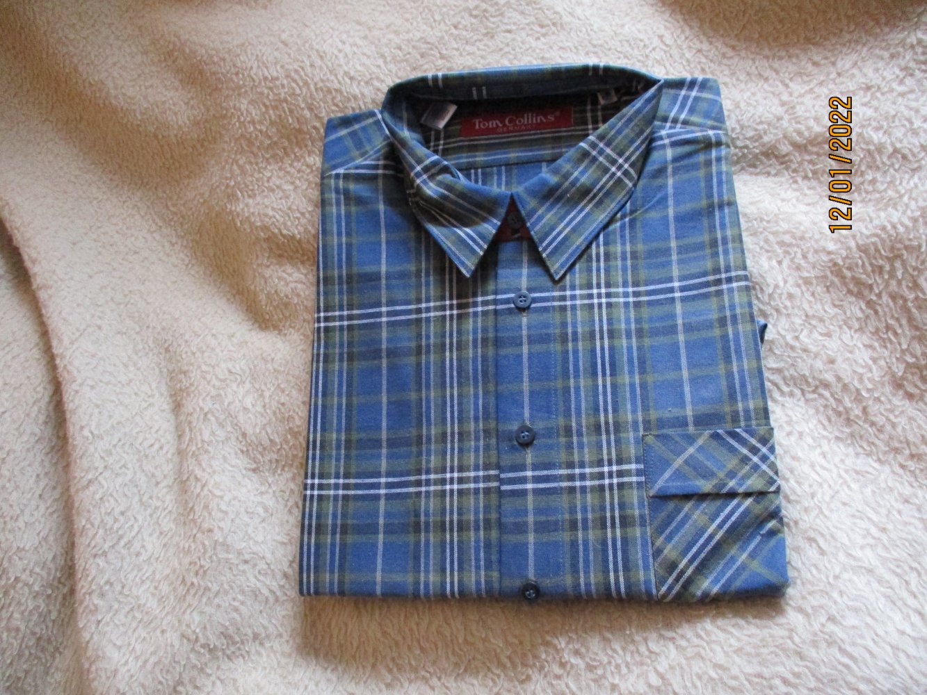 Herrenhemd von Tom Collins, blau/grün karriert, Größe XL / 43 /44