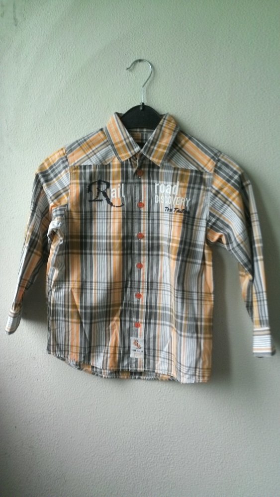Hemd von Tom Tailor, grau/orange/weiß kariert, Größe 116/122