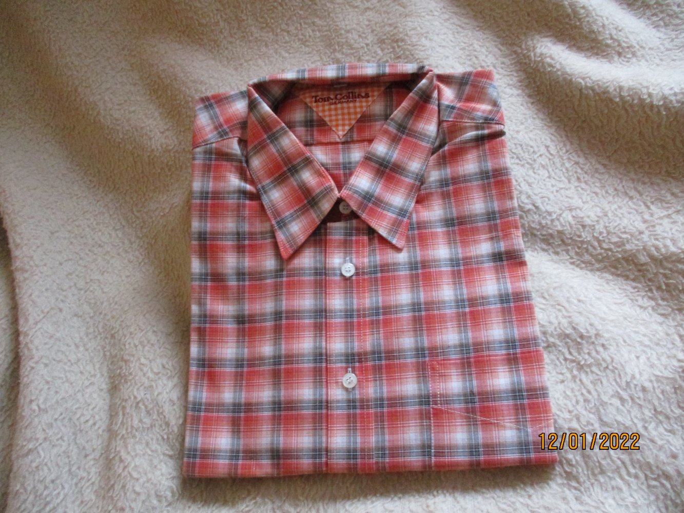 Herrenhemd von Tom Collins, orange/blau/weiß karriert, Größe XL / 43 /44