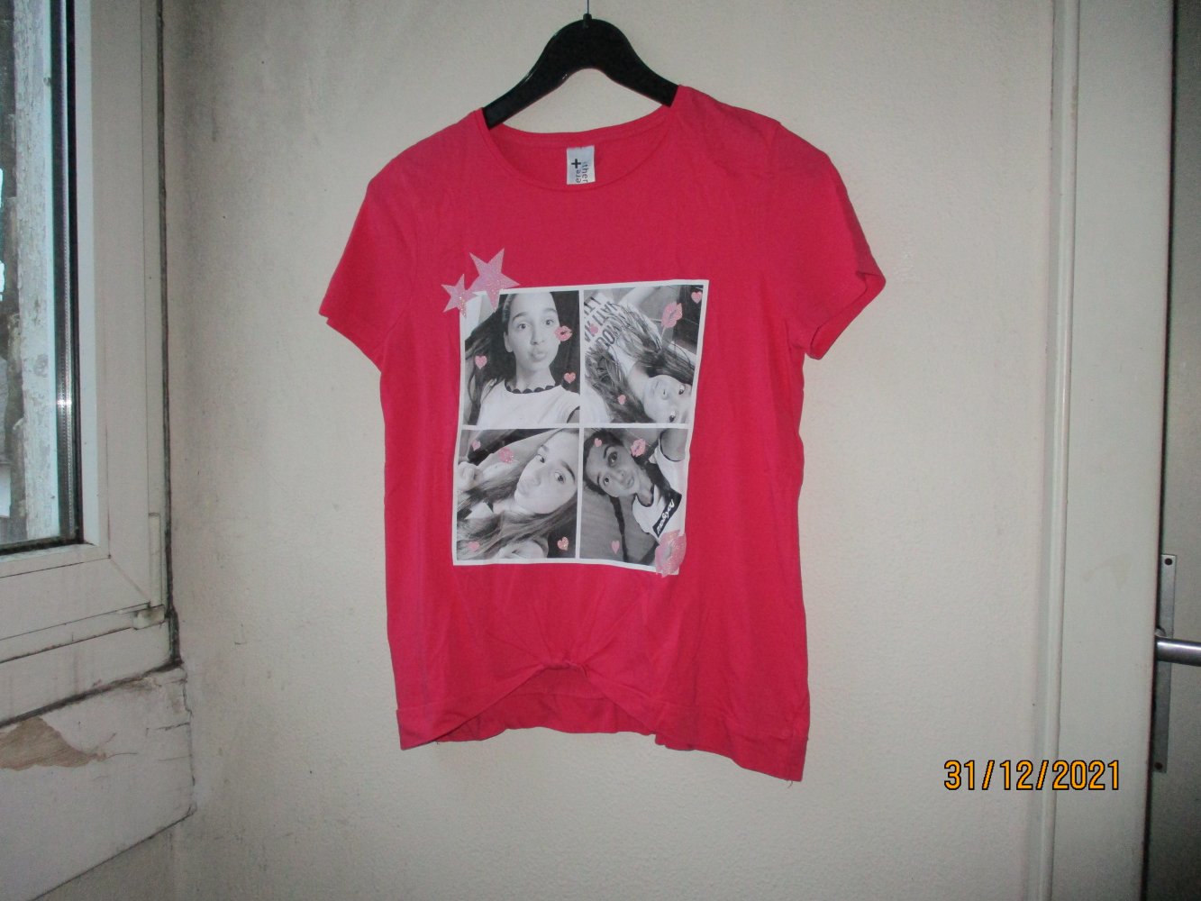 T-Shirt von here+there C&A,pink/weiß/schwarz, Größe 158/164