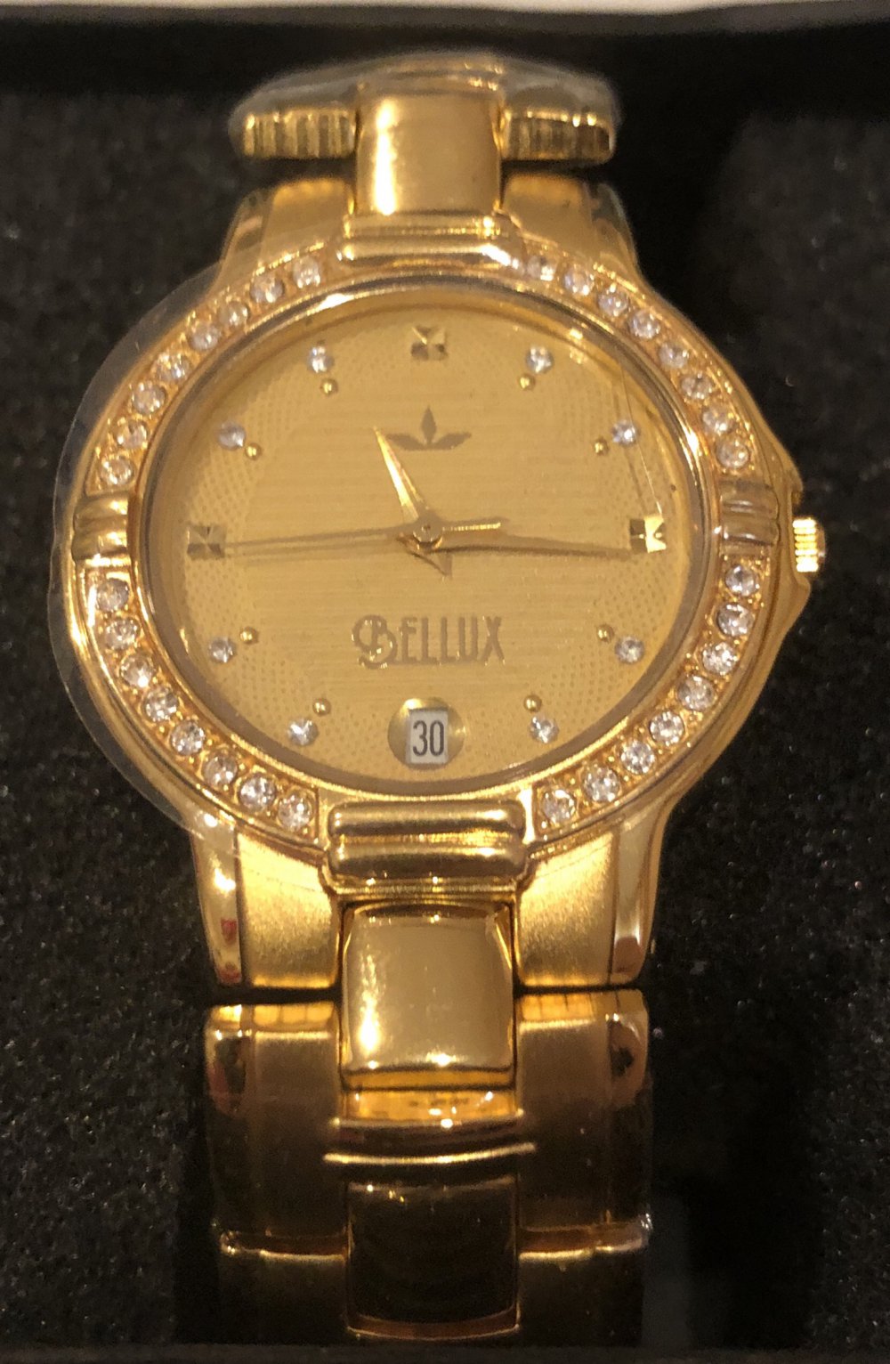 Neue Bellux Uhr mit 18 Karat Gold galvanisiert Zirkoniasteine 