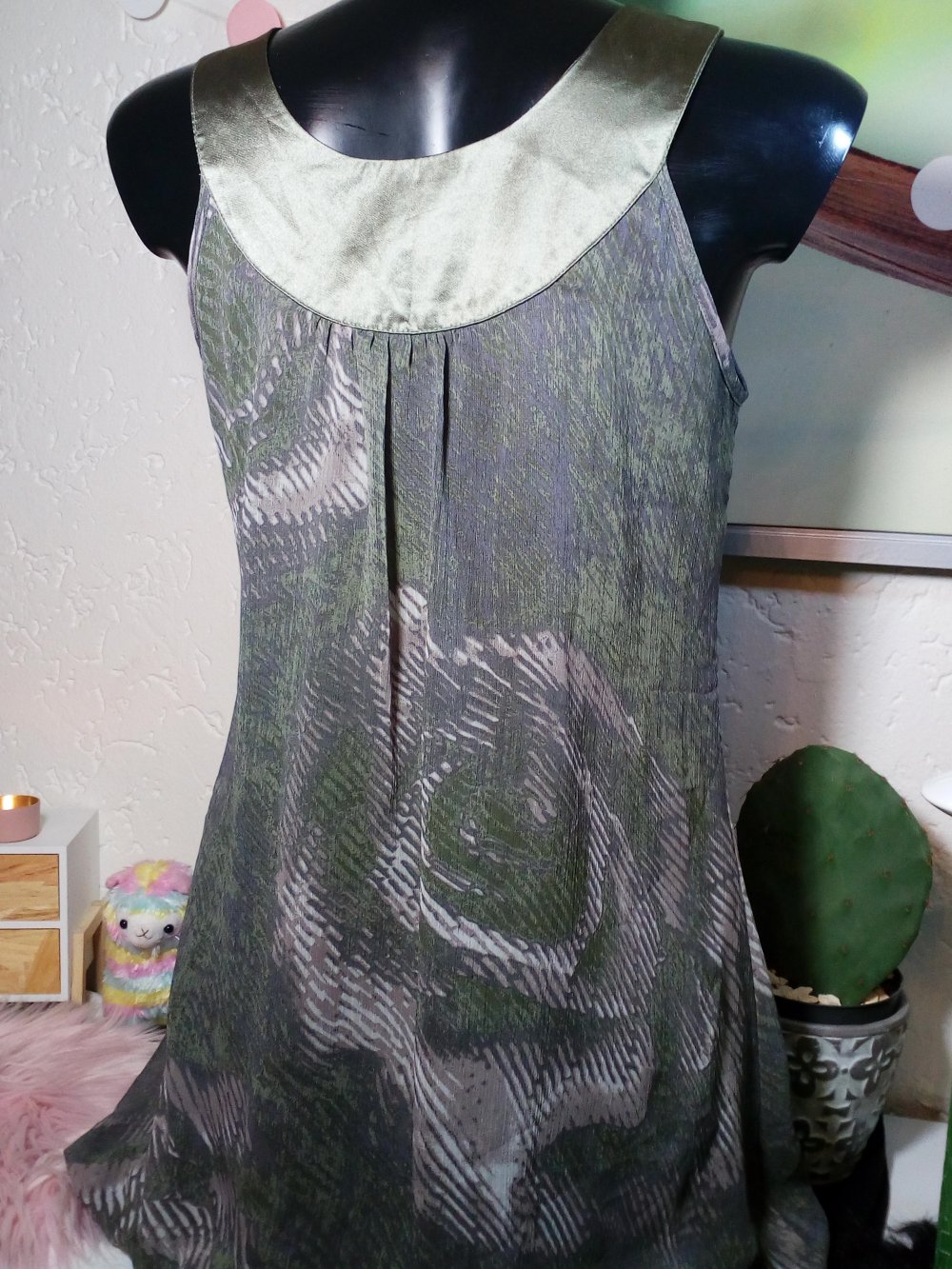 Sommer okay Ballon Minikleid Chiffon 2 Lagen Satin Borte am Ausschnitt Gr 36 S Small Mini Dress