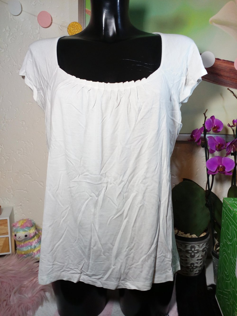 Gerafftes Esprit Collection Sommer Kurzarm Shirt Gr M 38 Medium Weiß Blogger Hippie White